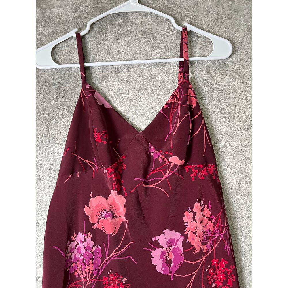 Vintage Y2K Floral Slip Dress Burgundy Pink Lace Hem Spaghetti Strap Midi M - Picture 2 of 7